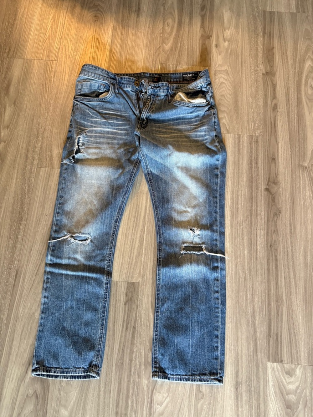 Ash Men's Straight Distressed Blue Jeans